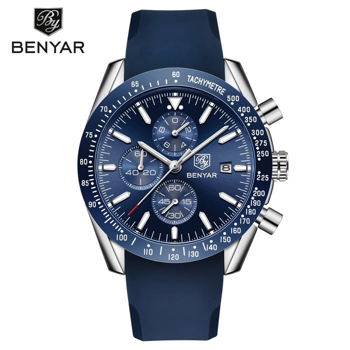 BENYAR Men's Luxury Business Casual Party-Wear Silicone Chronograph Date Display Watch