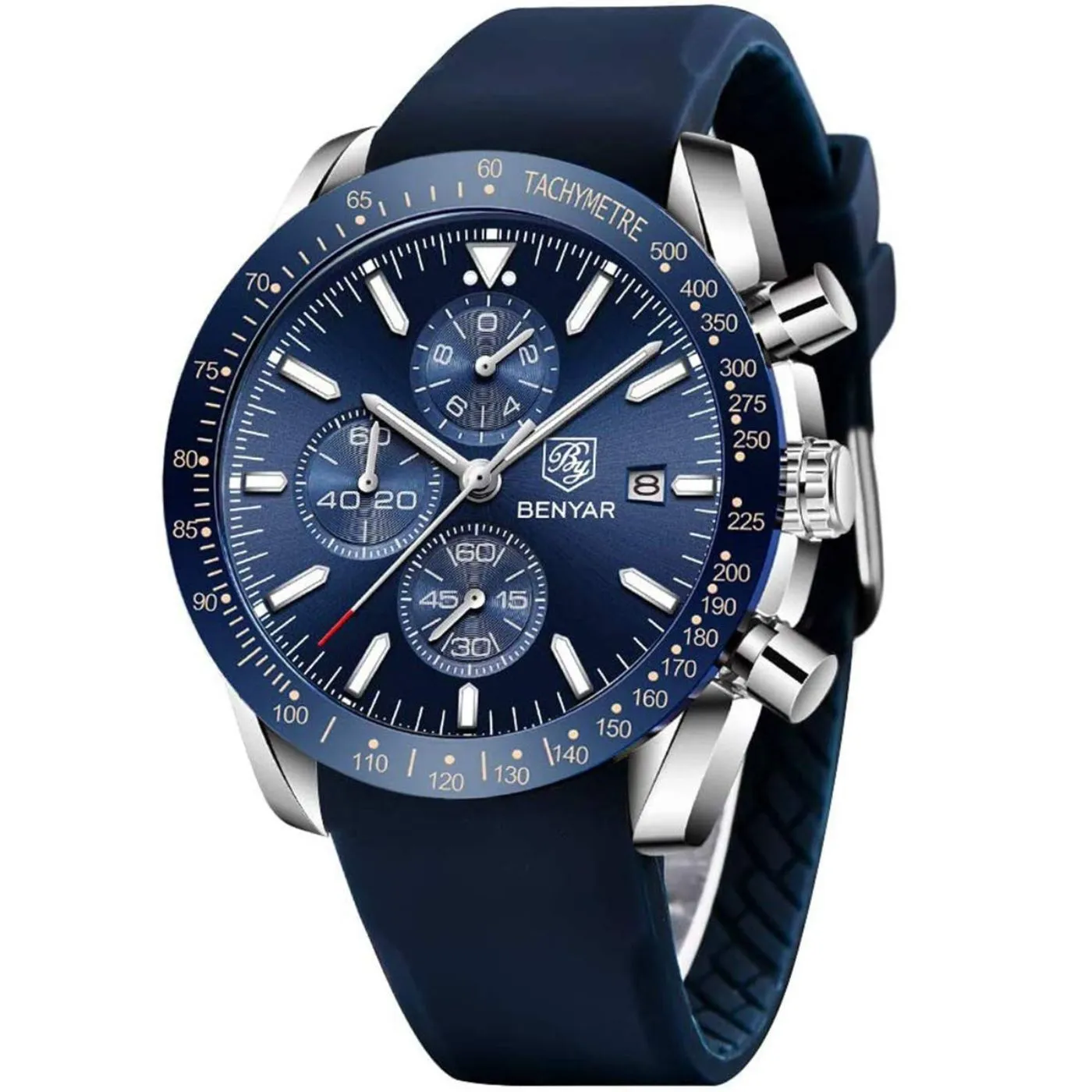 BENYAR Men's Luxury Business Casual Party-Wear Silicone Chronograph Date Display Watch