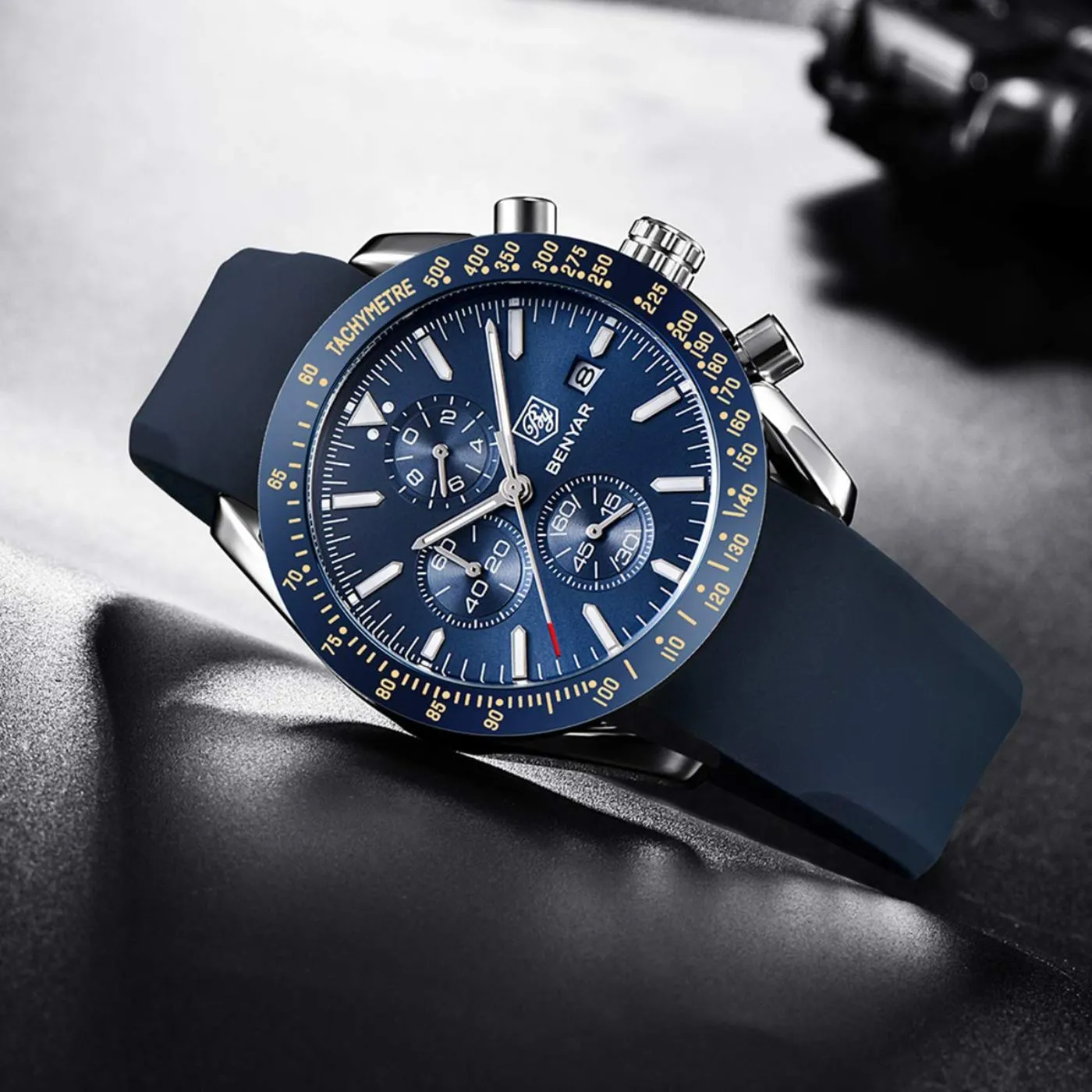 BENYAR Men's Luxury Business Casual Party-Wear Silicone Chronograph Date Display Watch