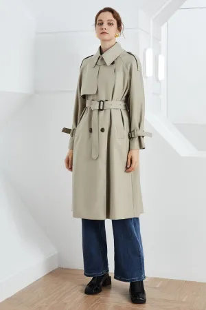 BerryBetty - Grey Lapel Double Breasted Fitted Trench Coat with Belt