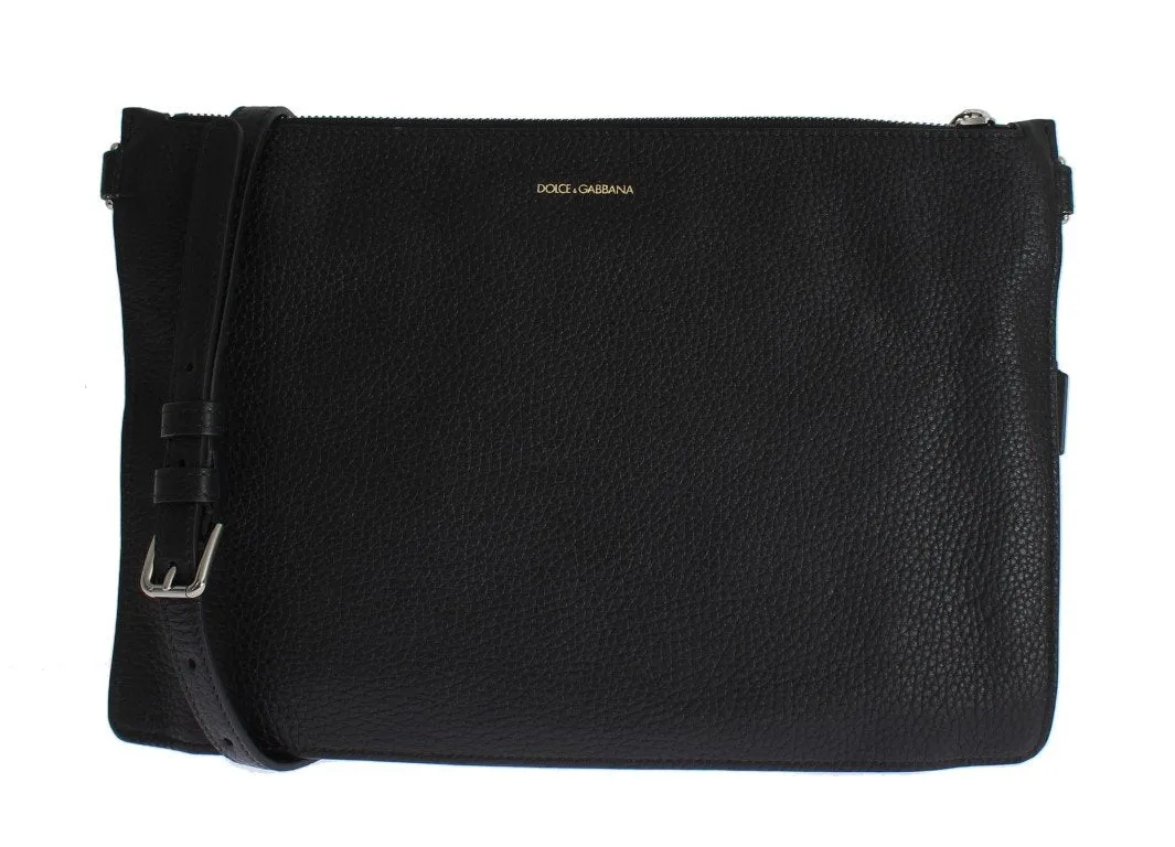 Black Leather Shoulder Cross Body Messenger Bag Purse