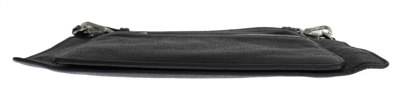 Black Leather Shoulder Cross Body Messenger Bag Purse