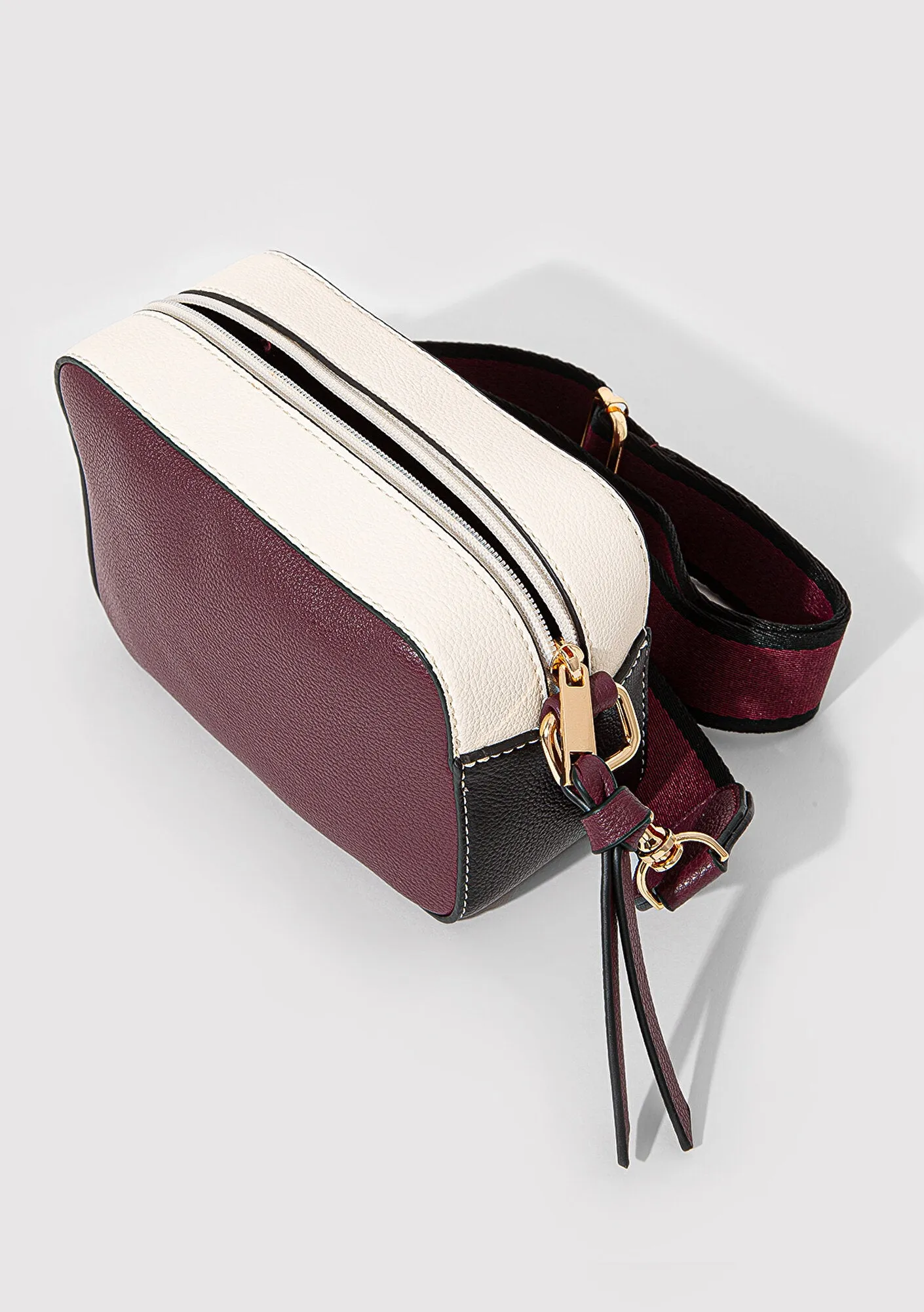 Black Strap Burgundy Camera Bag