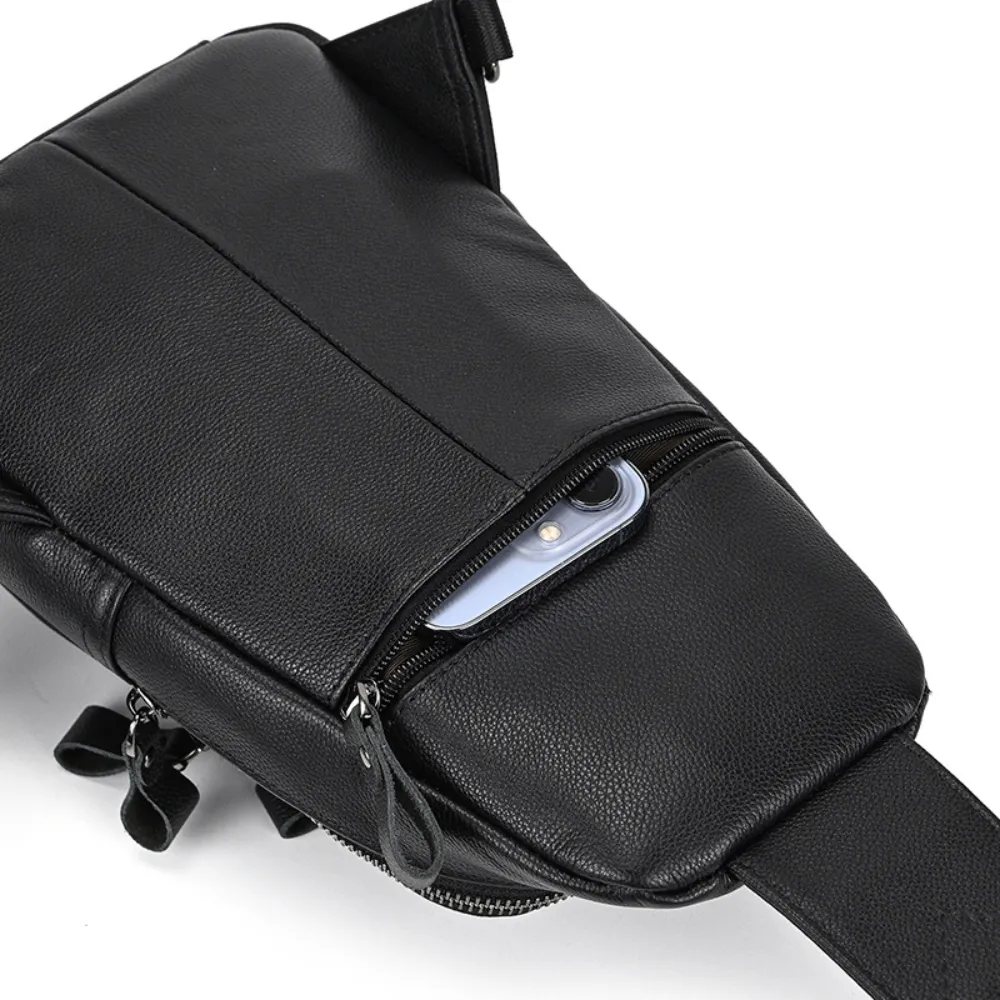 Black Surge Single Strap Sling Leather Cross Body Bag