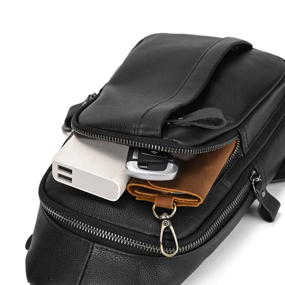 Black Surge Single Strap Sling Leather Cross Body Bag