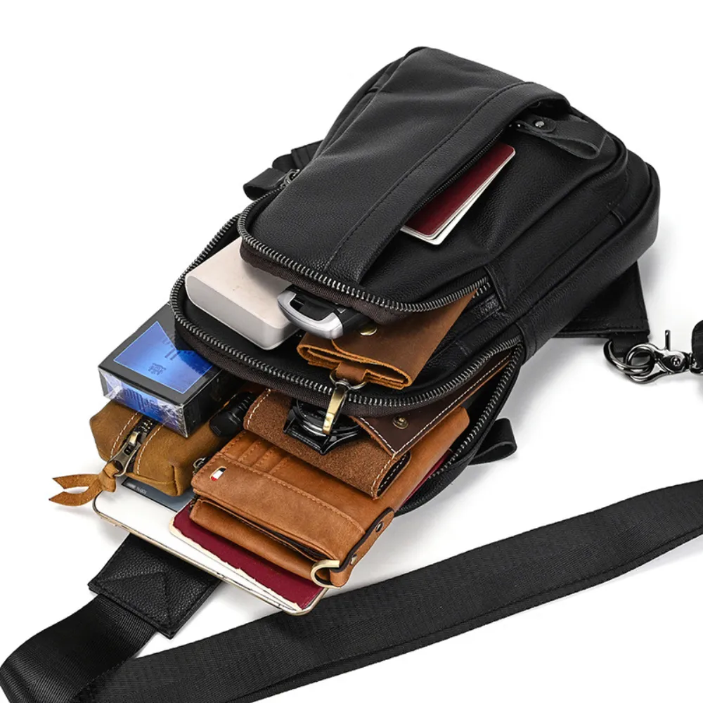Black Surge Single Strap Sling Leather Cross Body Bag