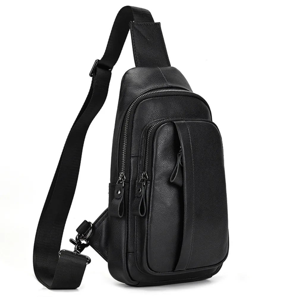 Black Surge Single Strap Sling Leather Cross Body Bag