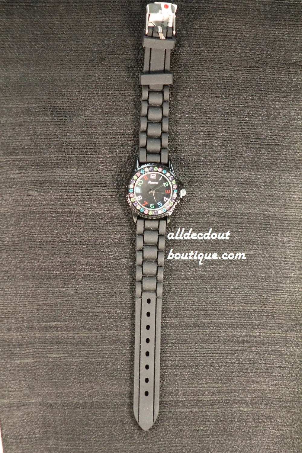 Black/Black Multi Color Rhinestones | Silicone Band