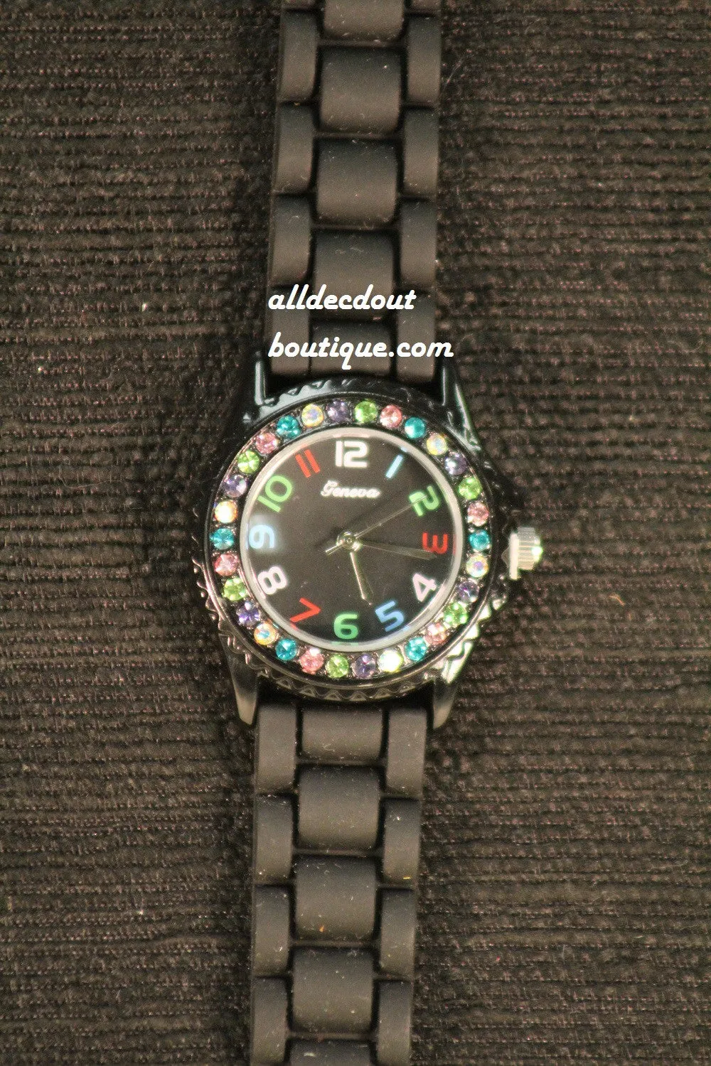 Black/Black Multi Color Rhinestones | Silicone Band