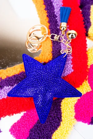 Blue Crystal Encrusted Star Keychain