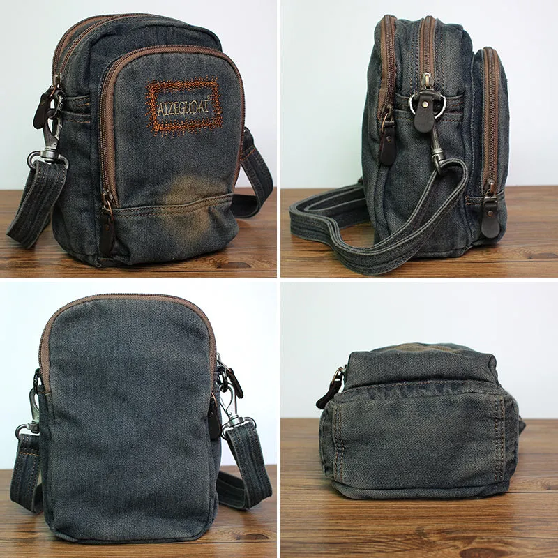 Blue Denim Mens Small Vertical Shoulder Bag Denim Side Bag Small Crossbody Bag For Women