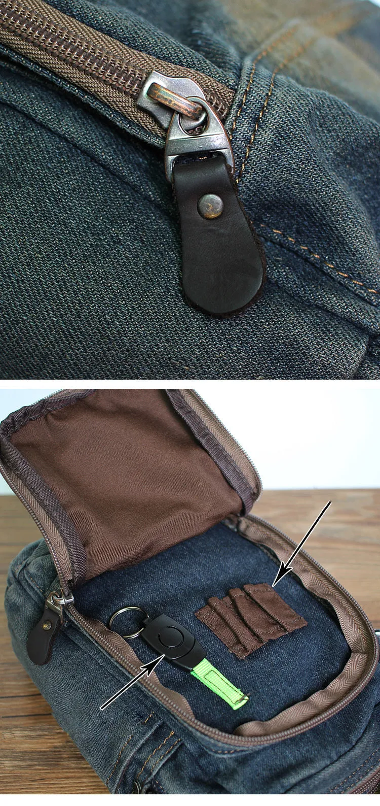 Blue Denim Mens Small Vertical Shoulder Bags Denim Side Bag Small Crossbody Bag For Women