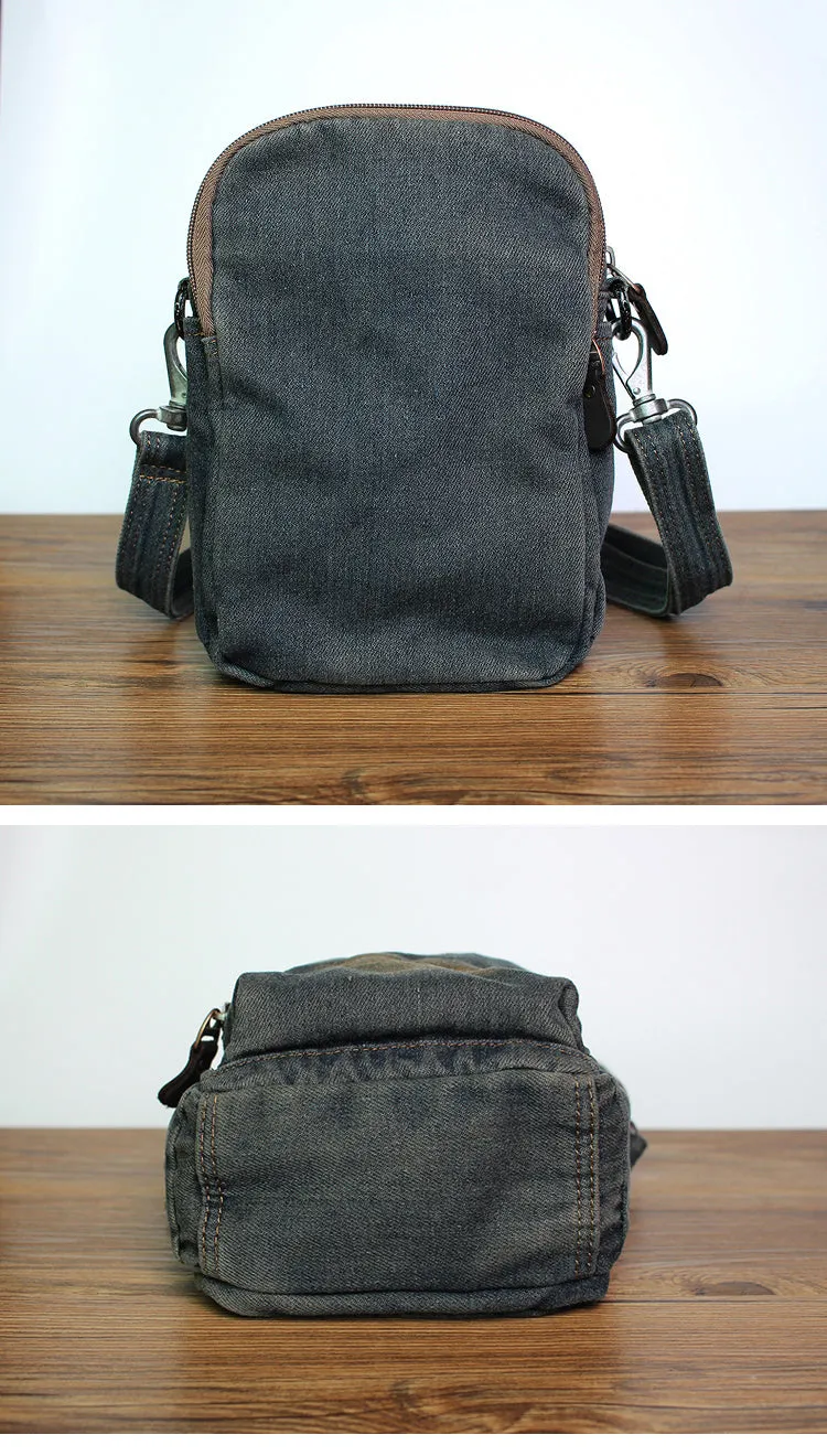Blue Denim Mens Small Vertical Shoulder Bags Denim Side Bag Small Crossbody Bag For Women