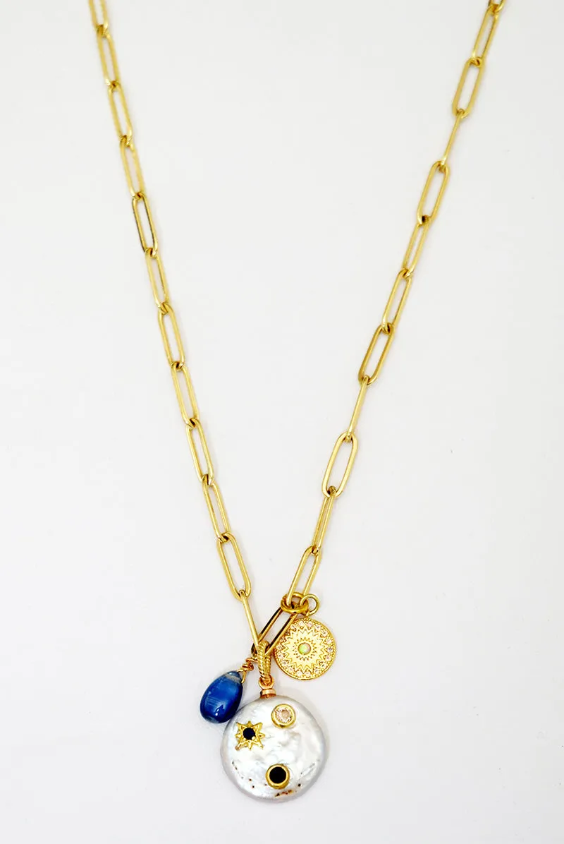 Blue Kyanite, Pearl & Opal Necklace