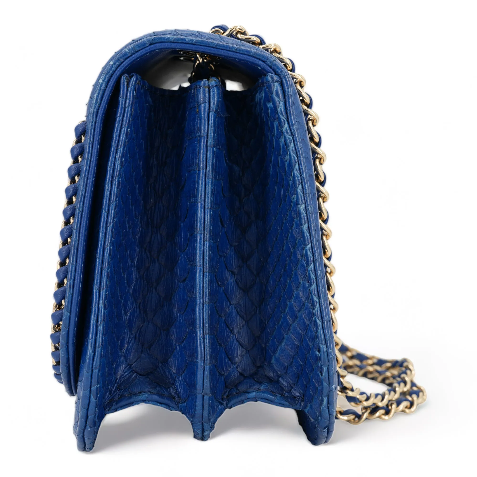 Blue Python Chain Mini Messenger Bag