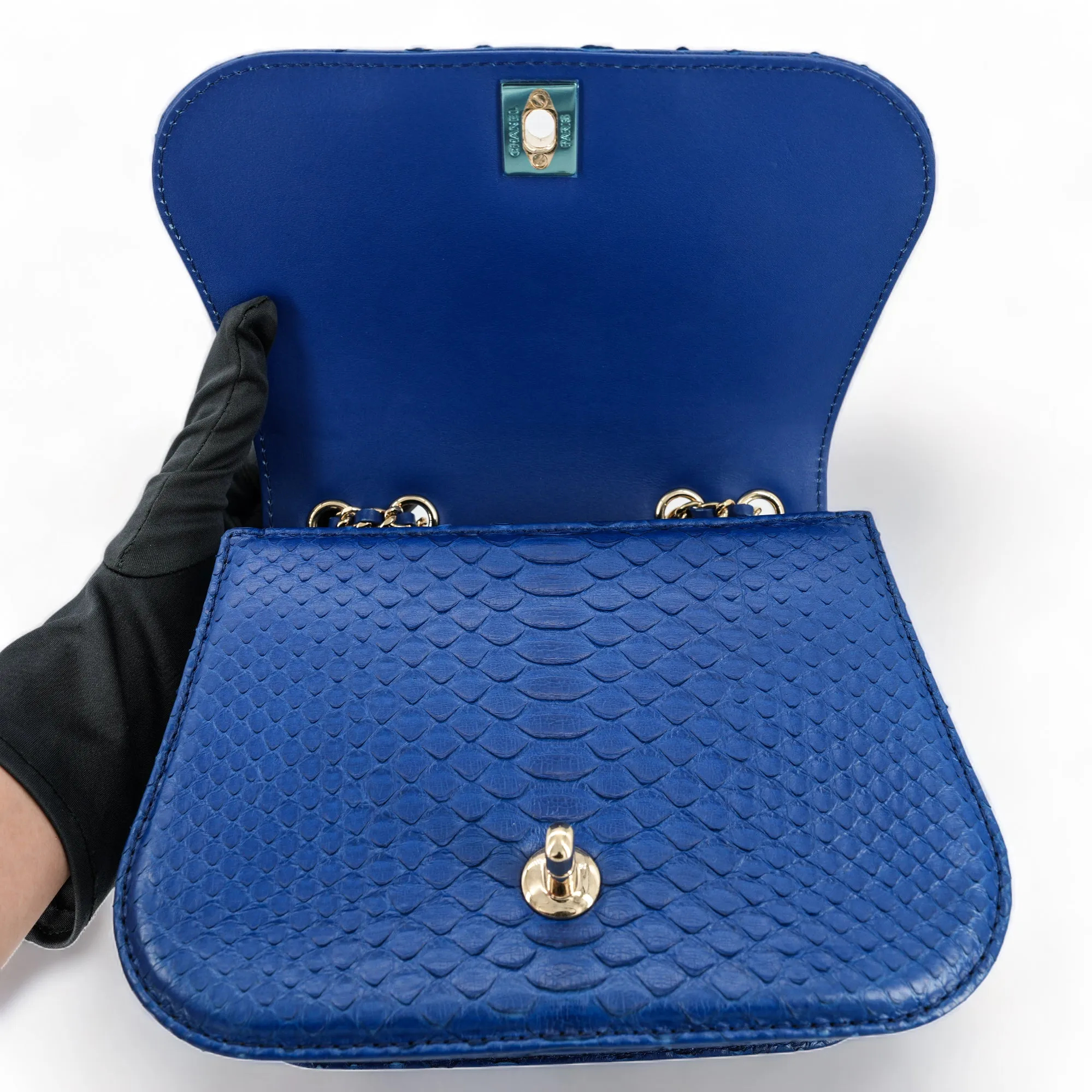 Blue Python Chain Mini Messenger Bag