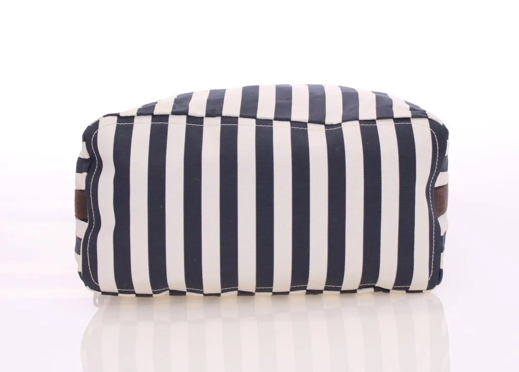 Blue striped canvas messenger bag
