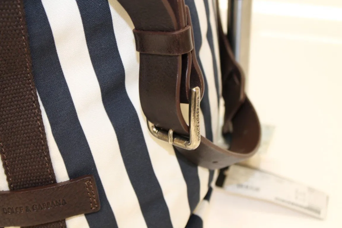 Blue striped canvas messenger bag