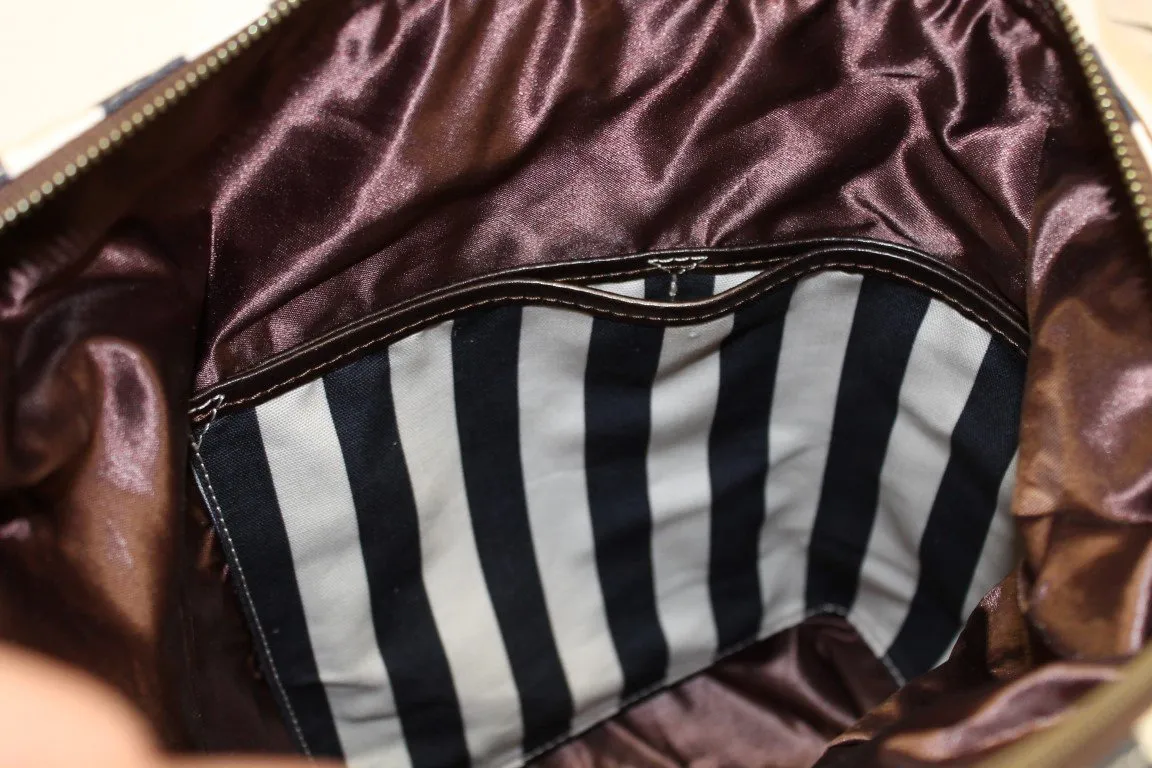 Blue striped canvas messenger bag