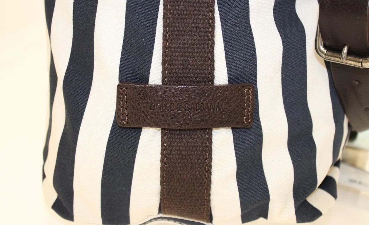 Blue striped canvas messenger bag