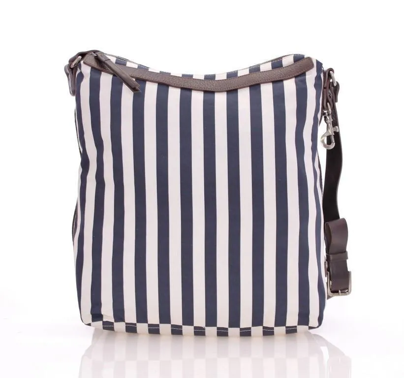 Blue striped canvas messenger bag