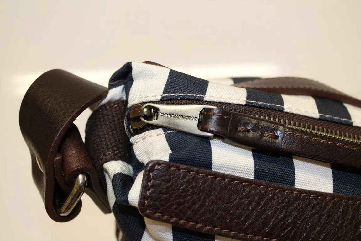 Blue striped canvas messenger bag