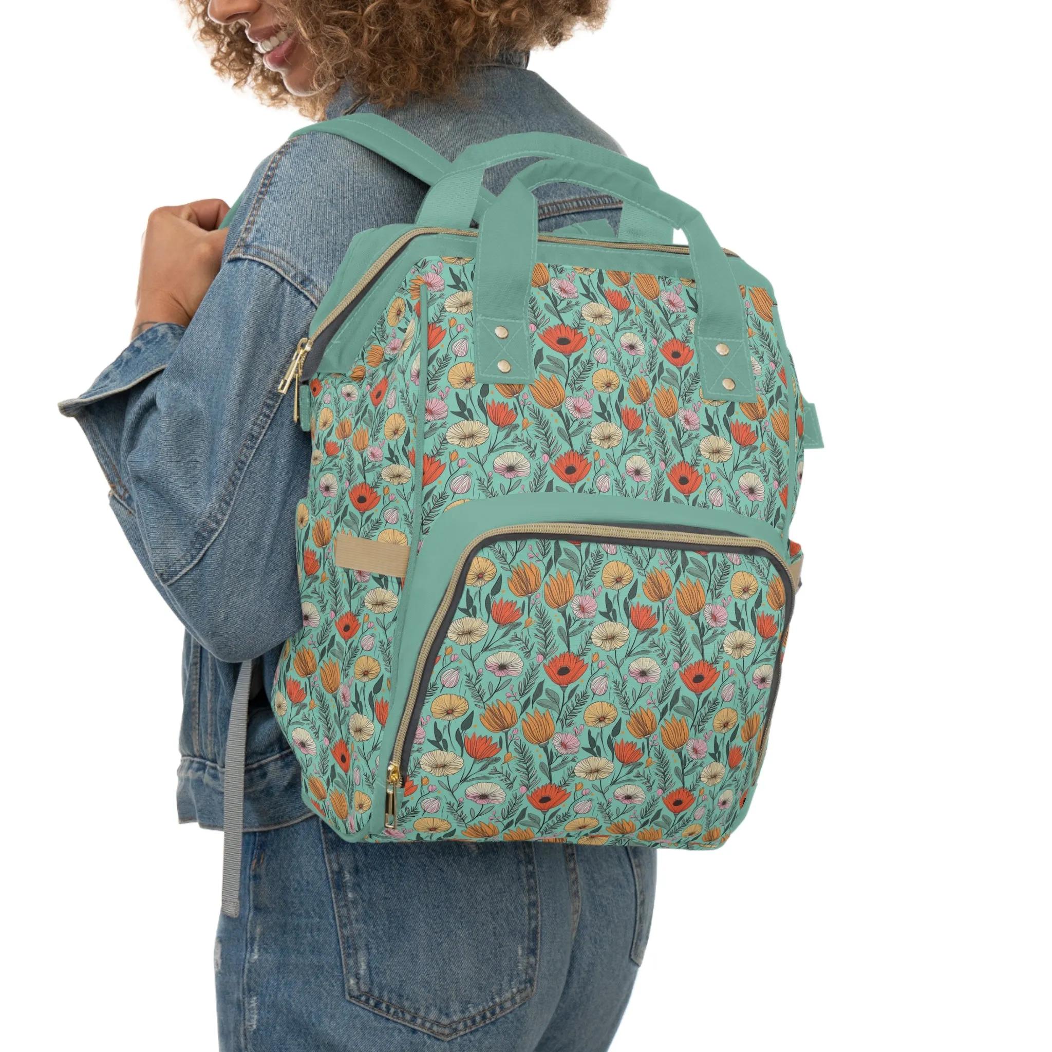 Boho Floral Diaper Backpack - Multifunctional & Spacious Floral Baby Bag for Trendy Parents