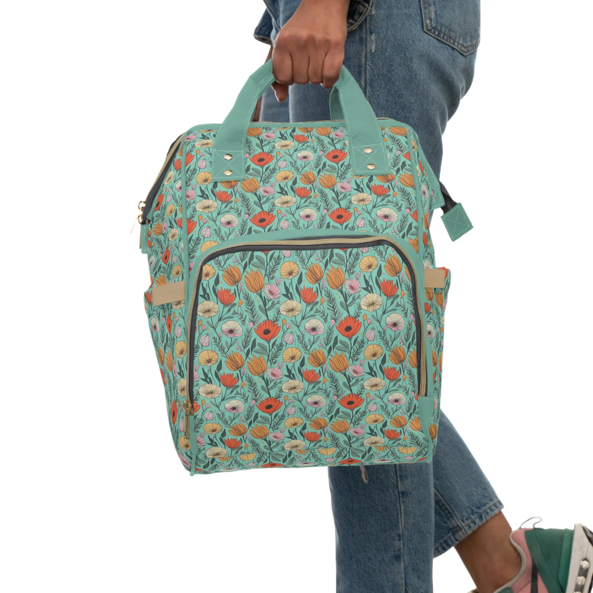 Boho Floral Diaper Backpack - Multifunctional & Spacious Floral Baby Bag for Trendy Parents