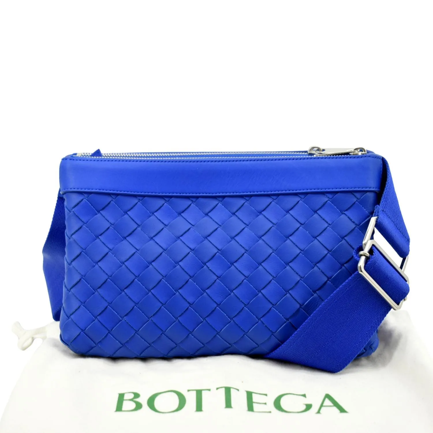 BOTTEGA VENETA Intrecciato Leather Crossbody Messenger Bag Blue