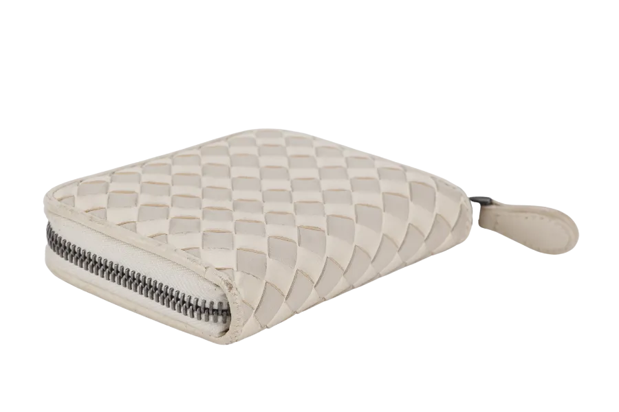 BOTTEGA VENETA WHITE & GREY INTRECCIATO LEATHER ZIP COIN PURSE (S01745200N) NO DUST COVER AND NO BOX