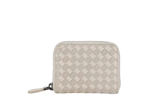 BOTTEGA VENETA WHITE & GREY INTRECCIATO LEATHER ZIP COIN PURSE (S01745200N) NO DUST COVER AND NO BOX
