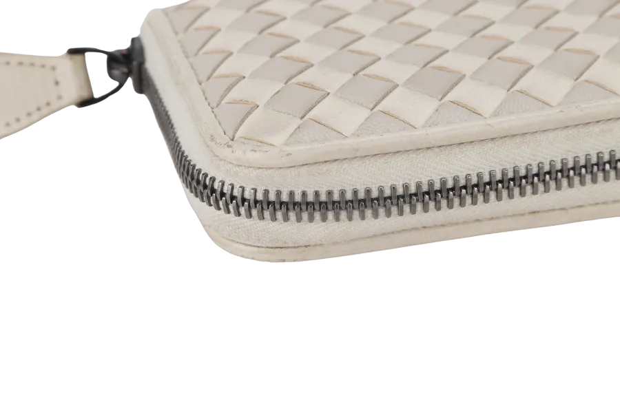 BOTTEGA VENETA WHITE & GREY INTRECCIATO LEATHER ZIP COIN PURSE (S01745200N) NO DUST COVER AND NO BOX