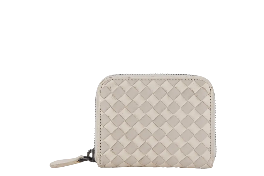 BOTTEGA VENETA WHITE & GREY INTRECCIATO LEATHER ZIP COIN PURSE (S01745200N) NO DUST COVER AND NO BOX