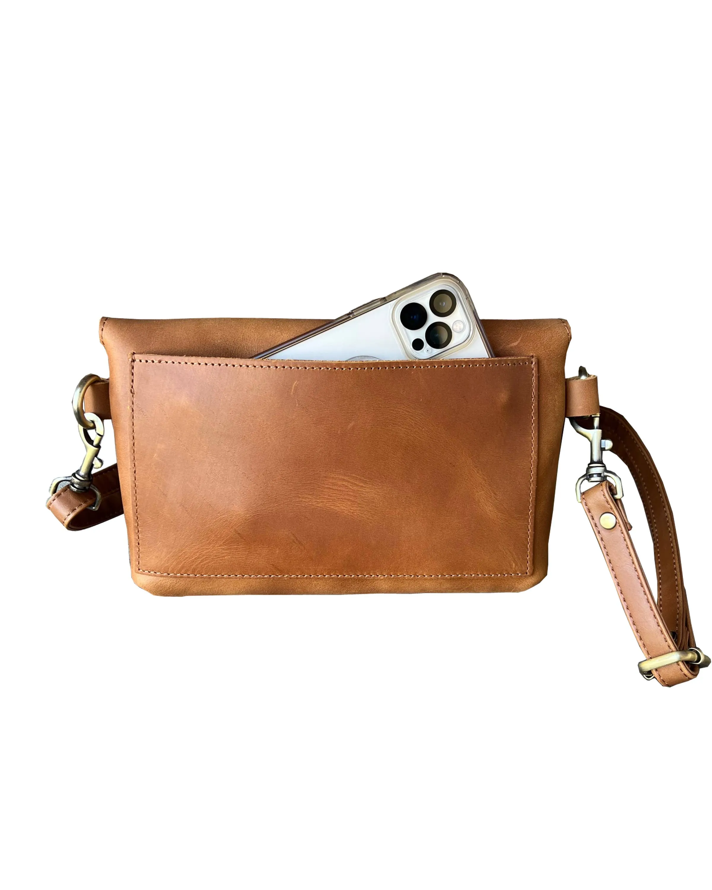 Brown crazy horse genuine leather crossbody