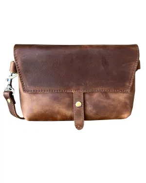 Brown crazy horse genuine leather crossbody