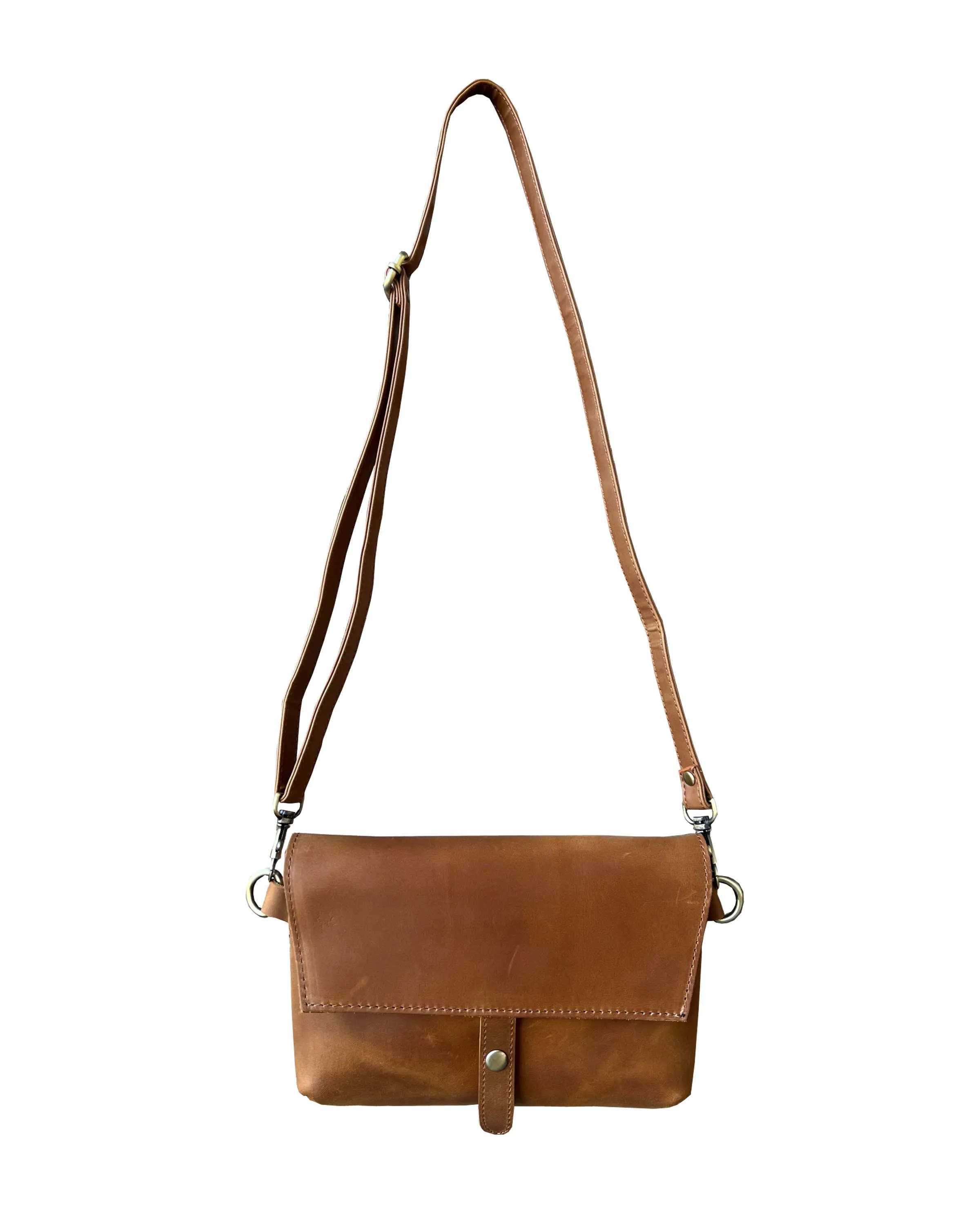 Brown crazy horse genuine leather crossbody