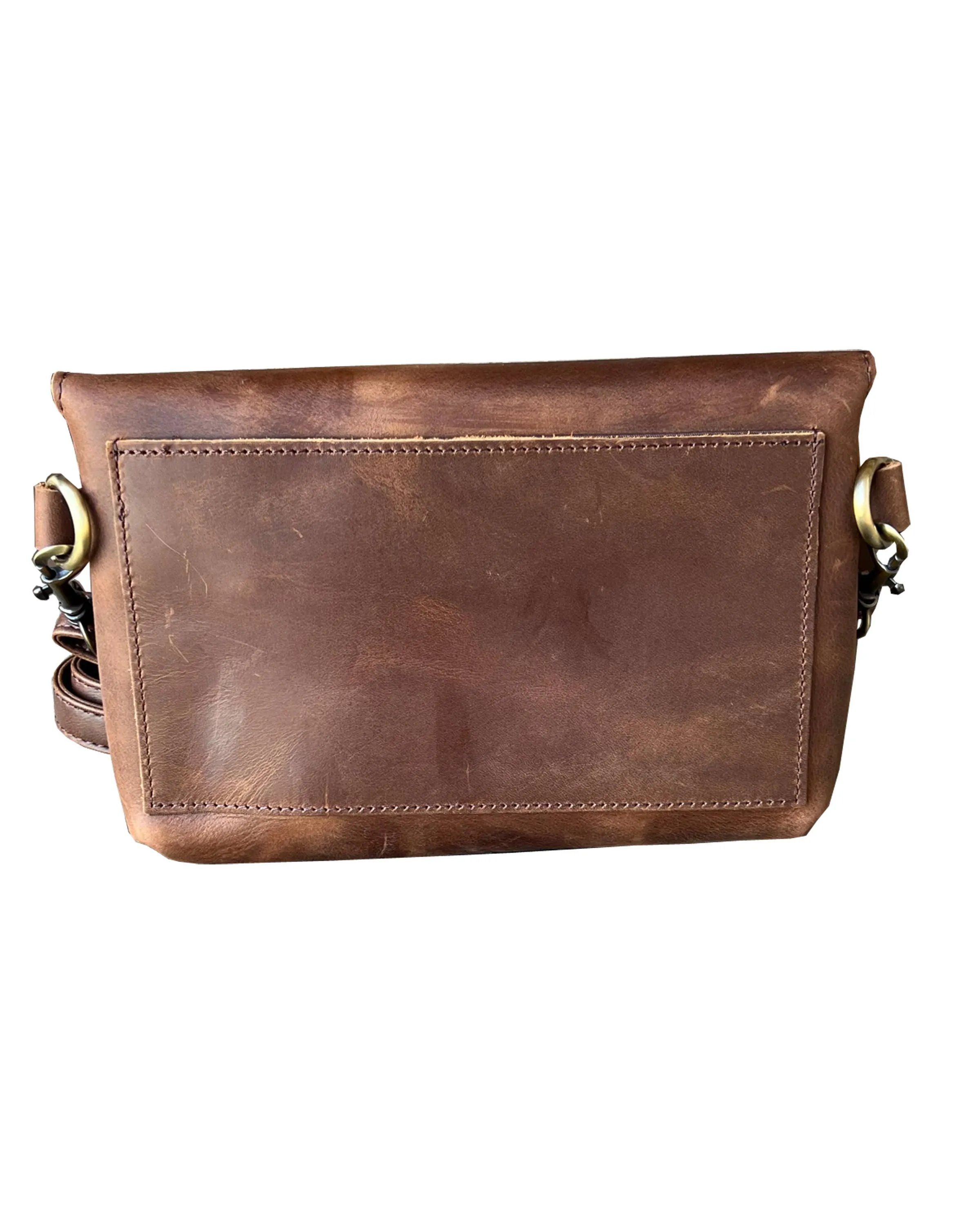 Brown crazy horse genuine leather crossbody
