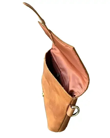 Brown crazy horse genuine leather crossbody