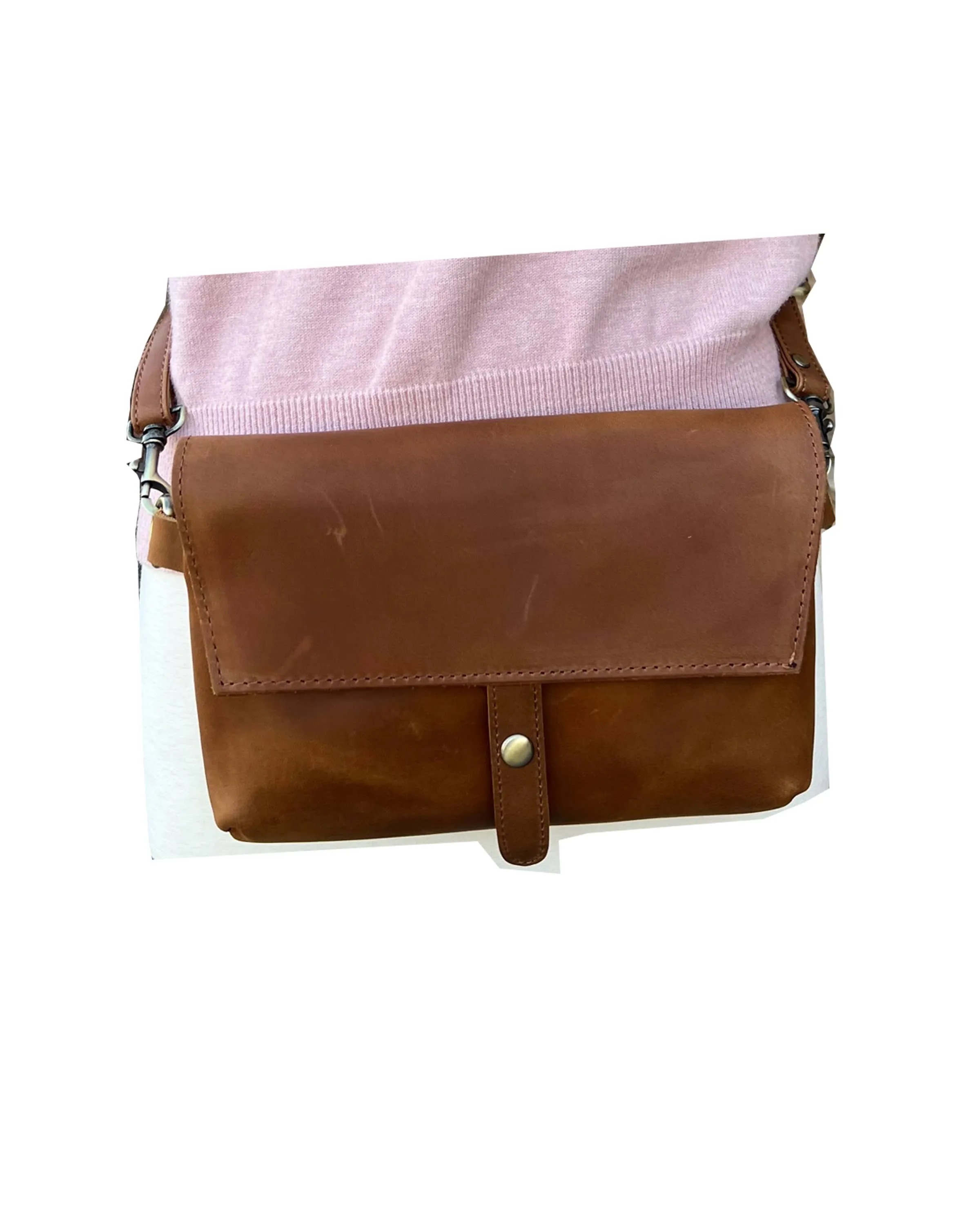 Brown crazy horse genuine leather crossbody