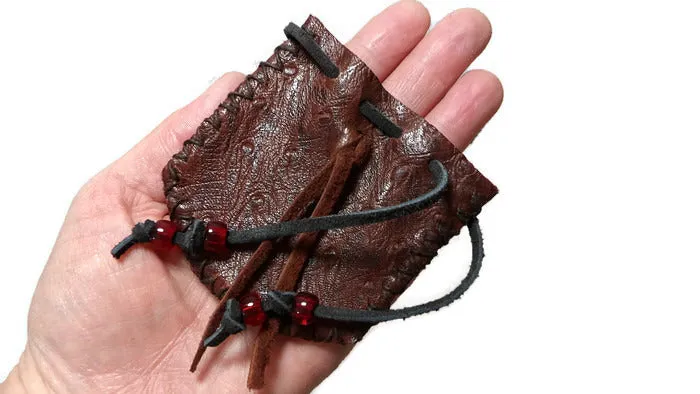 Burnt Cherry Sheepskin Leather Medicine Bag Pouch Free Gift Wrap