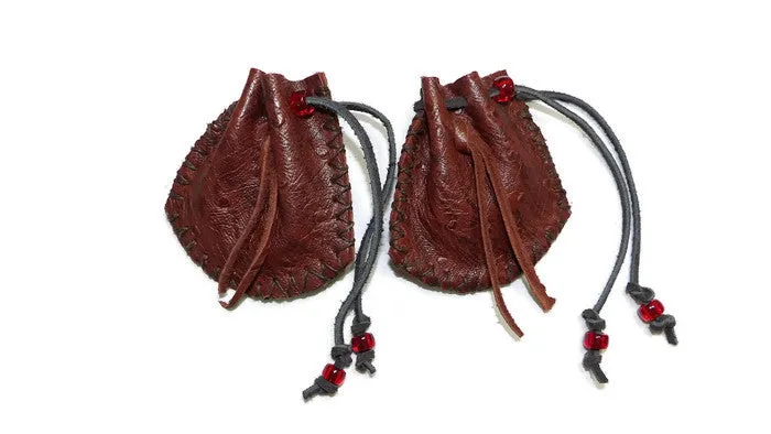 Burnt Cherry Sheepskin Leather Medicine Bag Pouch Free Gift Wrap