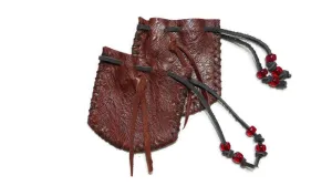 Burnt Cherry Sheepskin Leather Medicine Bag Pouch Free Gift Wrap