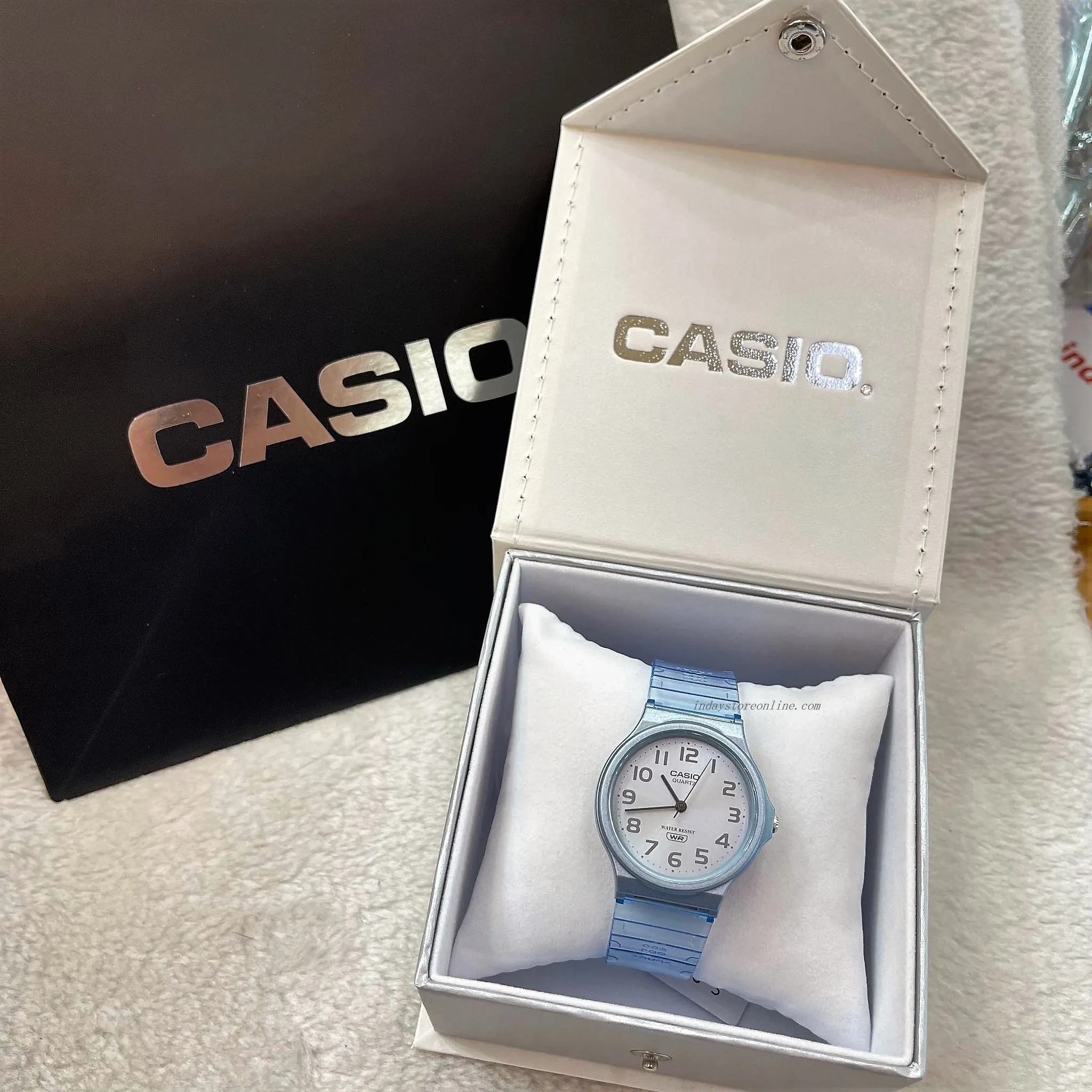 Casio Analog Women's Watch MQ-24S-2B Analog Resin Transparent Band Water Resistant Resin Glass