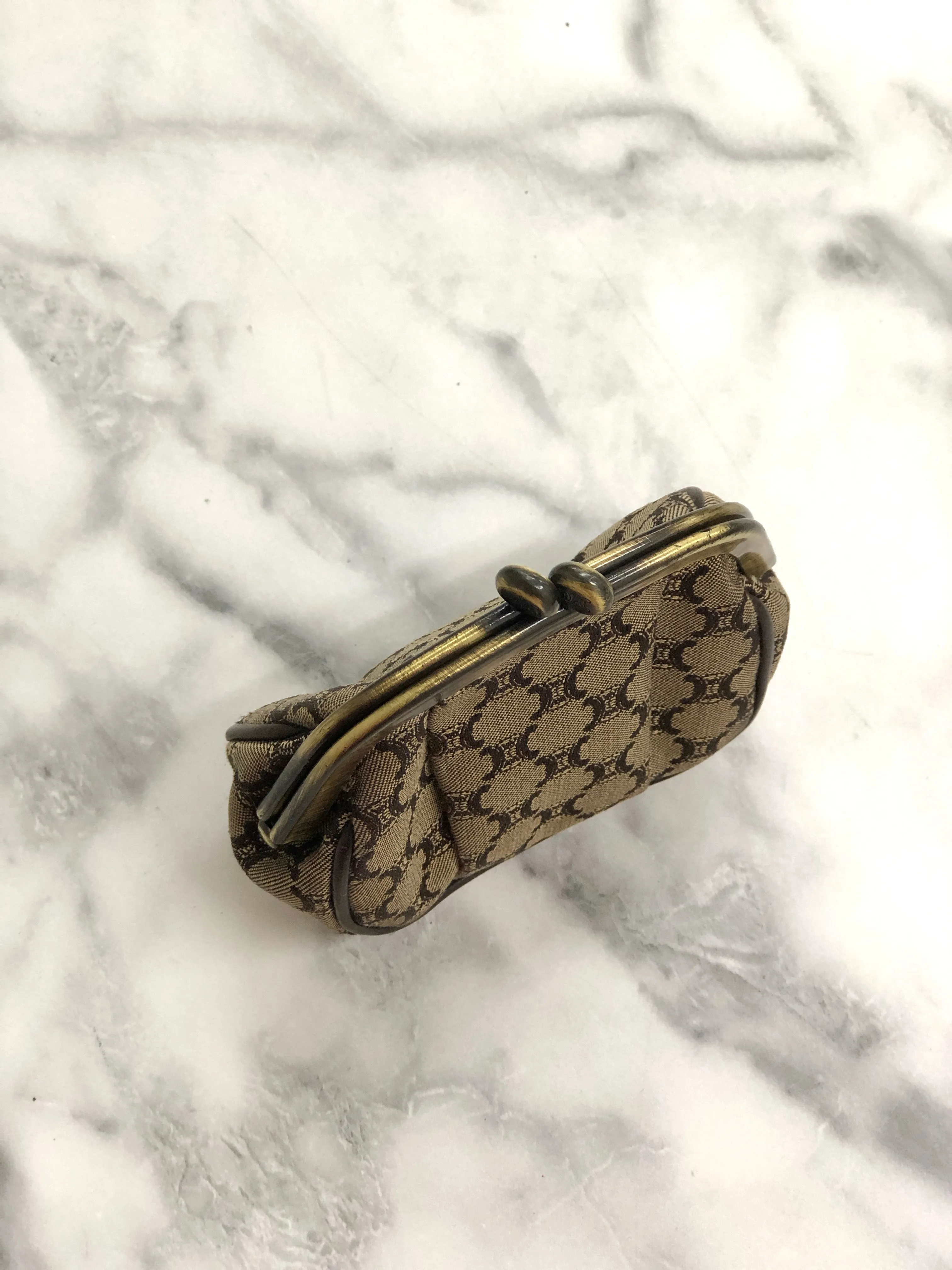 CELINE Blason Metal Clasp Fabric Coin Purse Brown Vintage nwnxjw