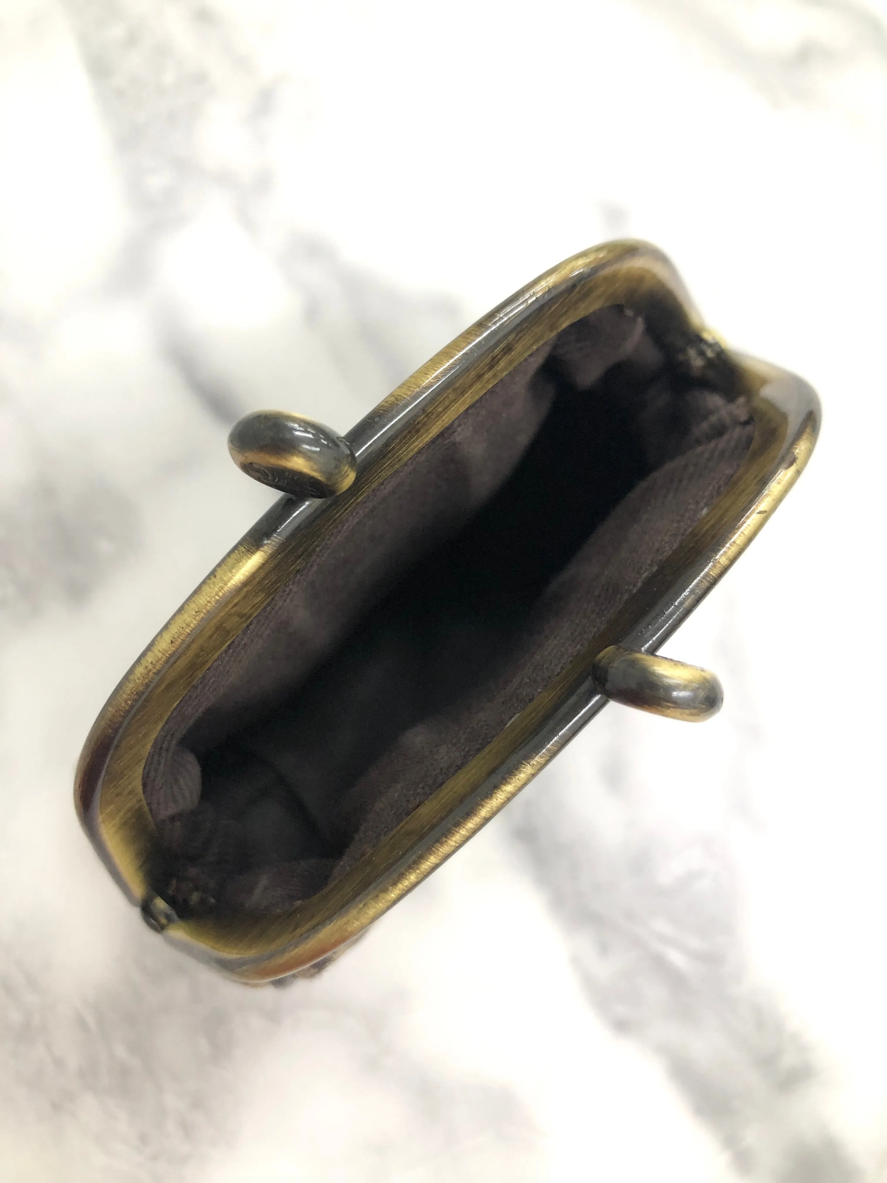 CELINE Blason Metal Clasp Fabric Coin Purse Brown Vintage nwnxjw