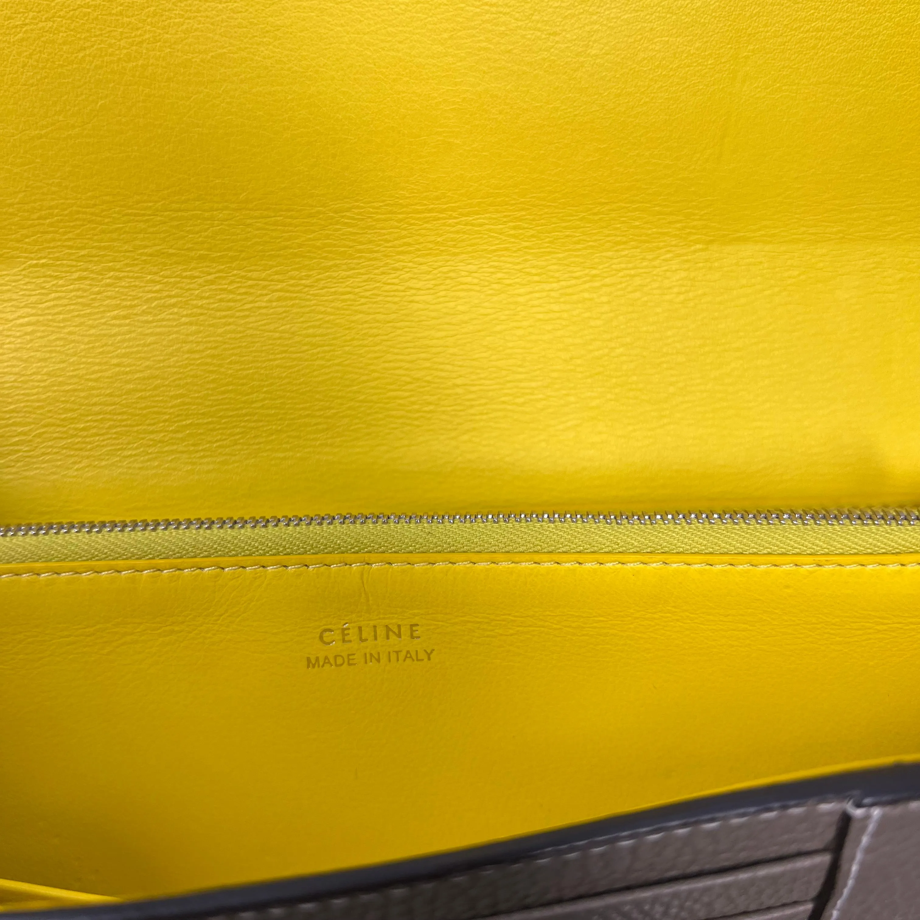 CELINE Leather Gray Neon Green Long Wallet