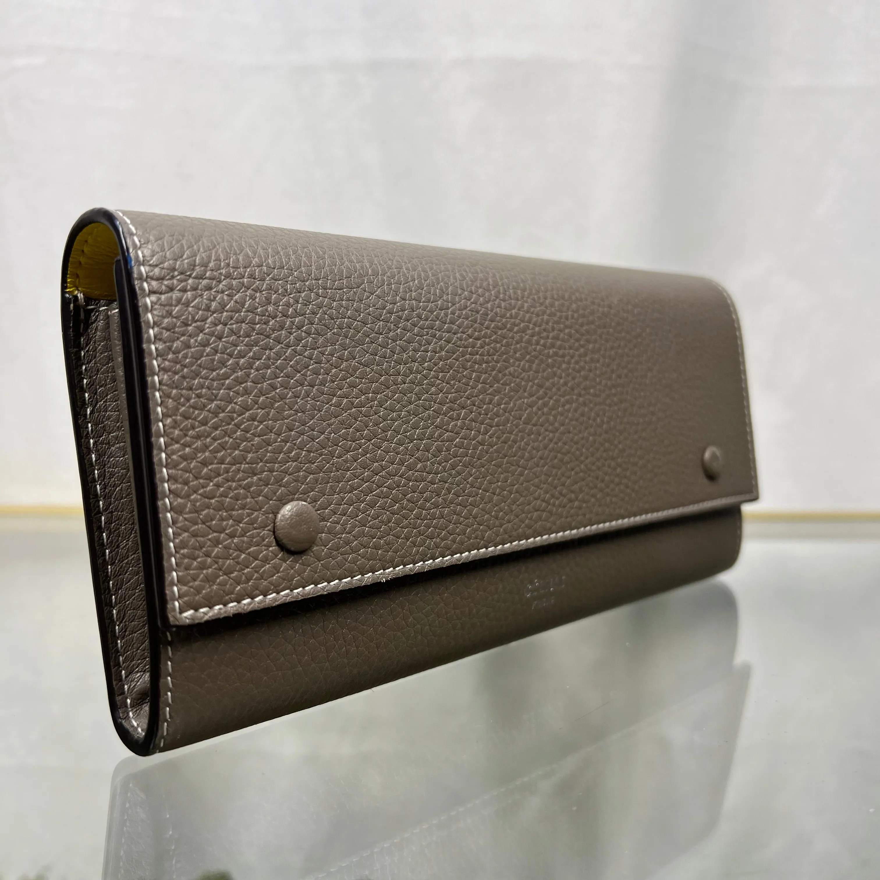 CELINE Leather Gray Neon Green Long Wallet