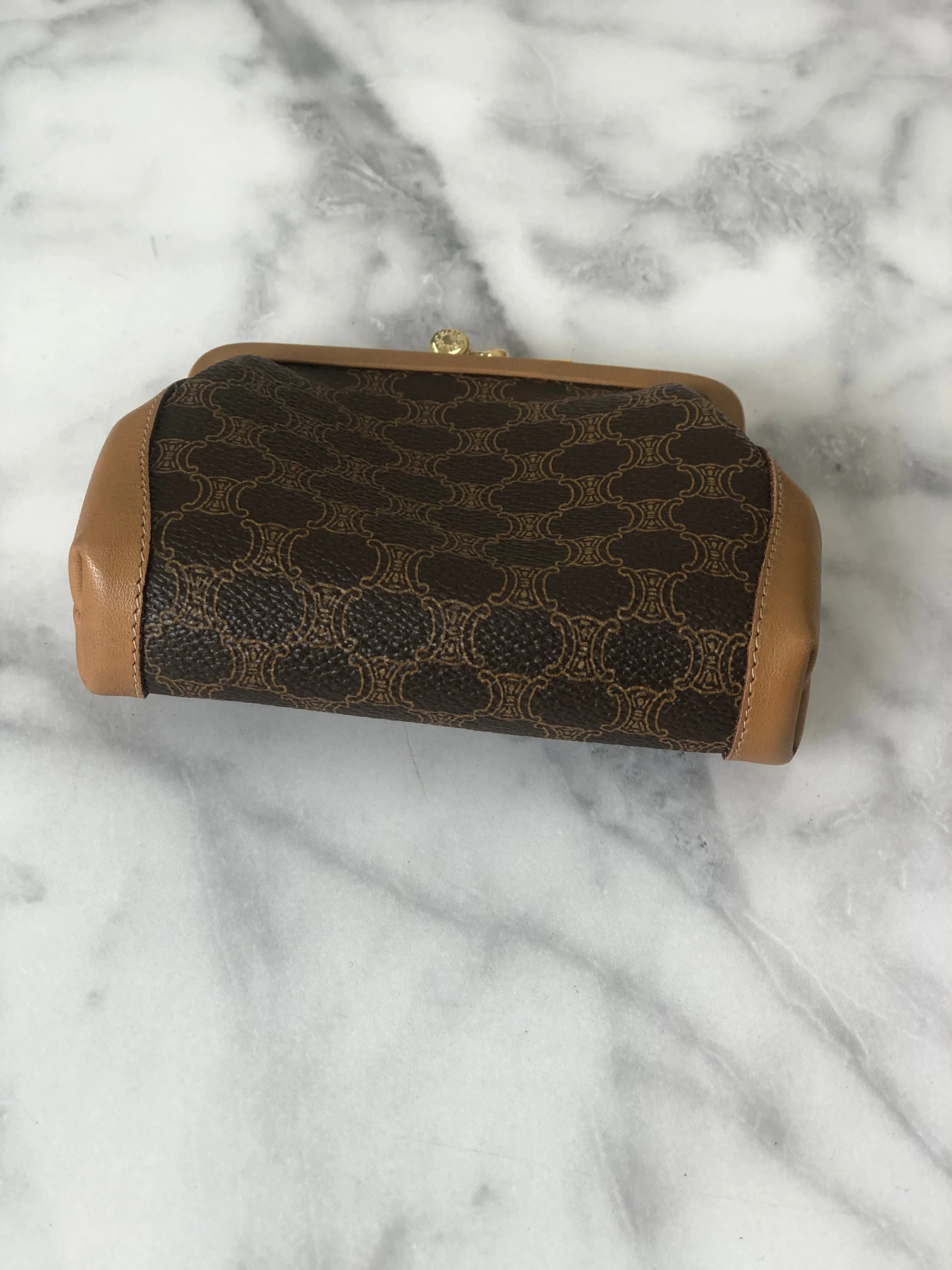 CELINE Macadam Metal Clasp Coin Purse Brown Vintage v3e872