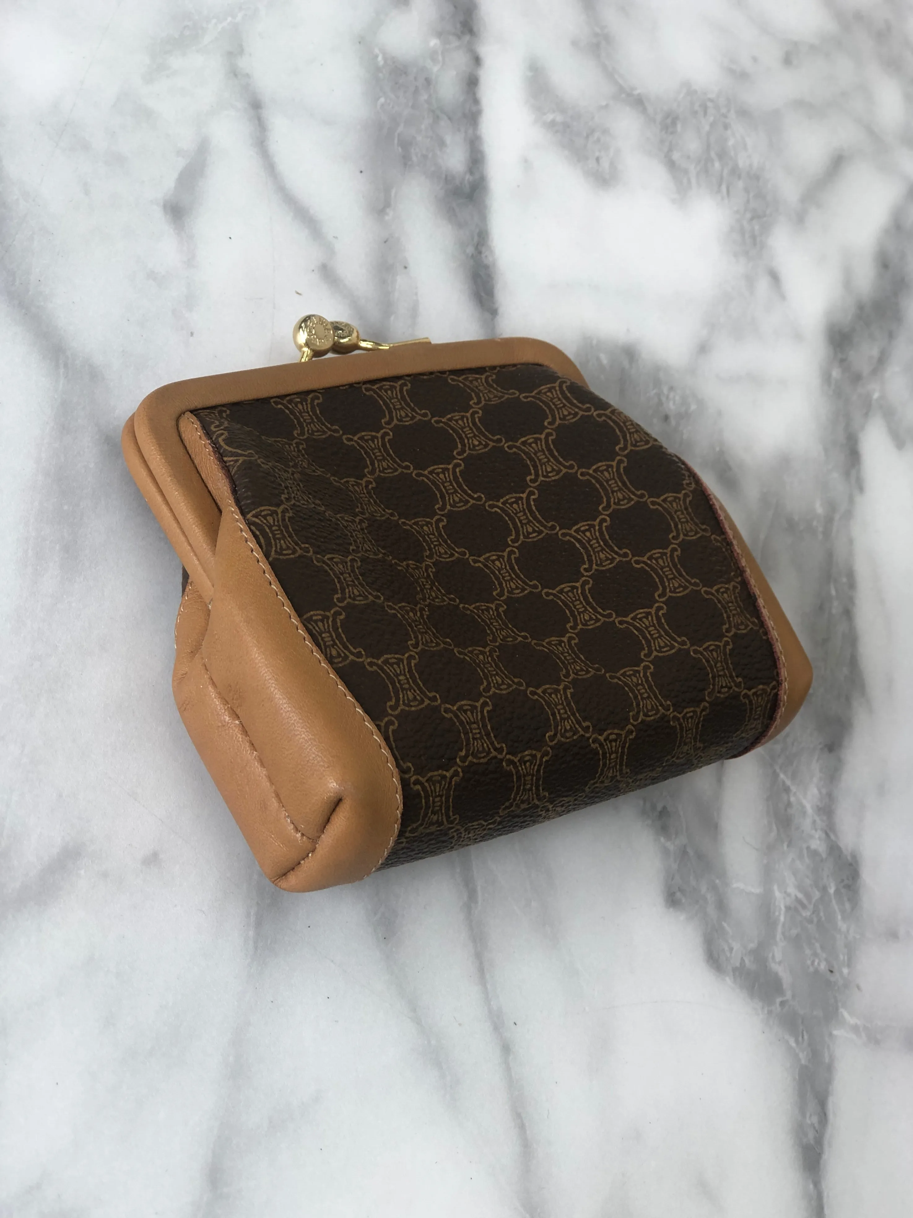 CELINE Macadam Metal Clasp Coin Purse Brown Vintage v3e872