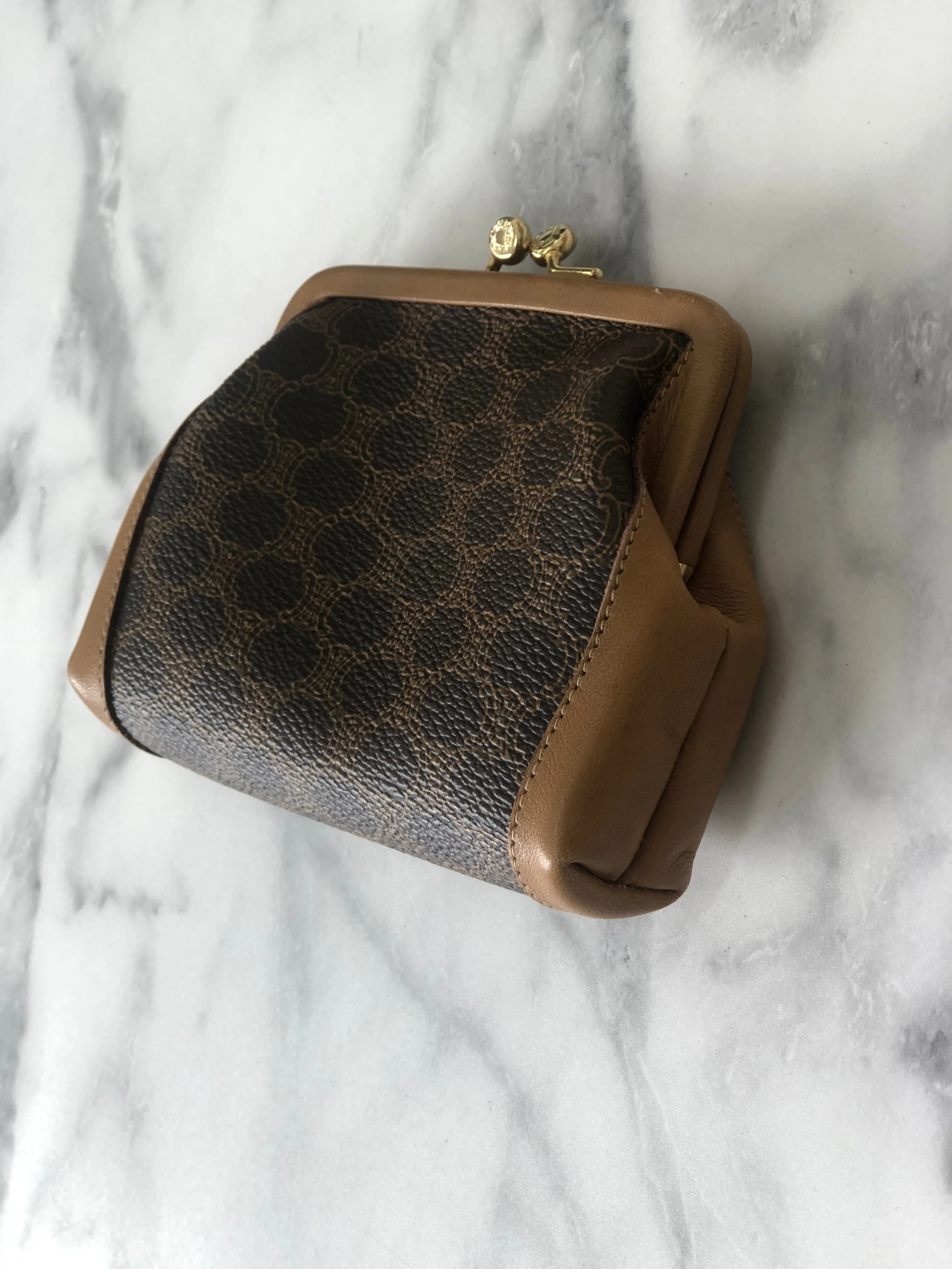 CELINE Macadam Metal Clasp Coin Purse Brown Vintage v3e872